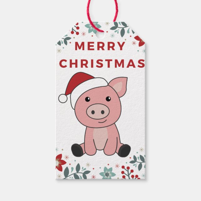 Schwein Frohe Weihnachtstiere Schweine Geschenkmar Geschenkanhänger (Vorderseite)