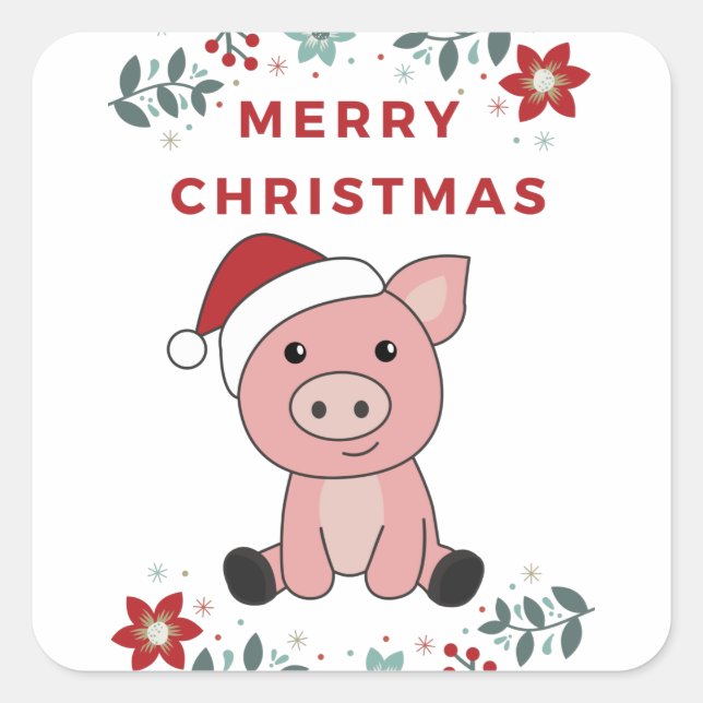 Schwein Frohe Weihnachtstiere Schweine Quadratischer Aufkleber (Vorderseite)