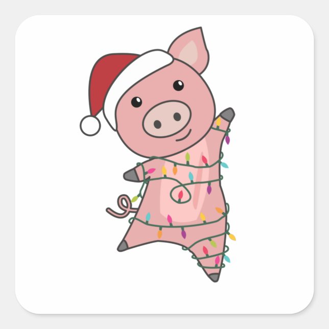 Schwein Frohe Weihnachtstiere Schweine Quadratischer Aufkleber (Vorderseite)