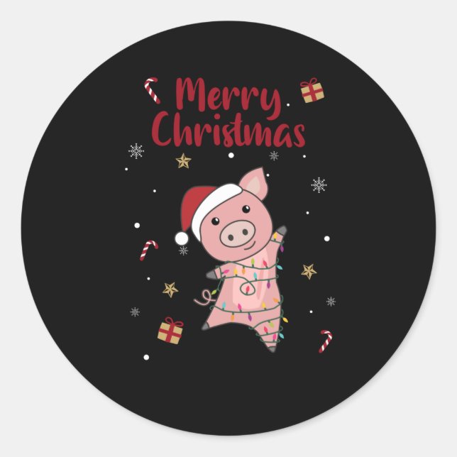 Schwein Frohe Weihnachtstiere Schweine Runder Aufkleber (Vorderseite)