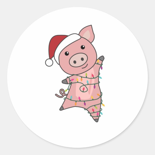 Schwein Frohe Weihnachtstiere Schweine Runder Aufkleber (Vorderseite)