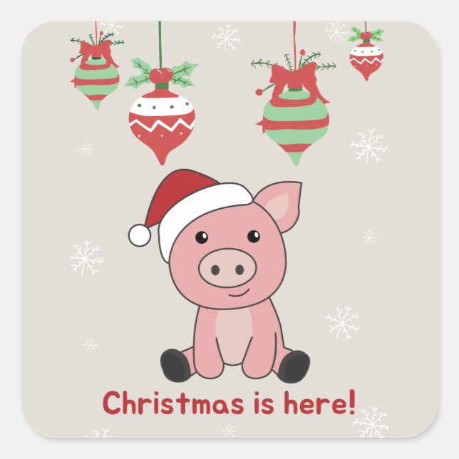 Schwein Frohe Weihnachtstiere Schweine Square Stic Quadratischer Aufkleber (Vorderseite)