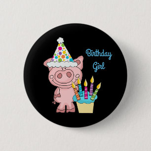 Schwein-Geburtstags-Mädchen-Knopf Button