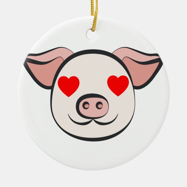Schwein-Herz Emoji Keramik Ornament (Vorne)