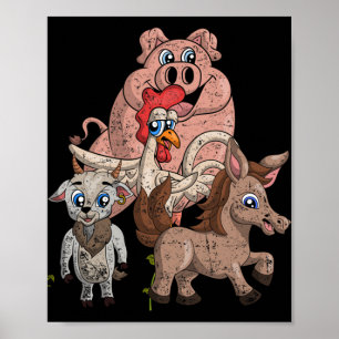 Schwein Huhn Ziege Pferd Bauernhof Squad Kinder Ge Poster