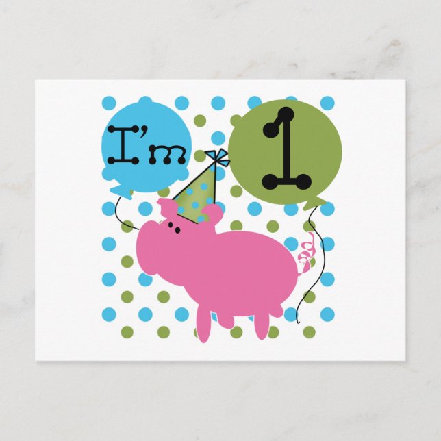 Schwein Ich bin 1 Geburtstagsgeschenke Postkarte (Vorderseite)