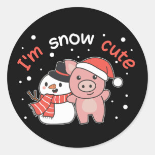 Schwein ich bin Schnee Niedlich Snowman Snow Pun C Runder Aufkleber