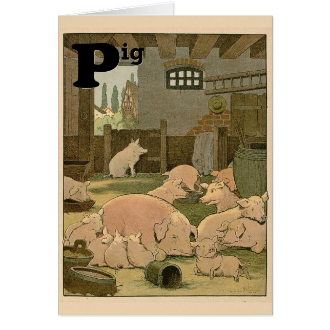 Schwein Illustrierter Alphabet Letter Note Card (Vorne)