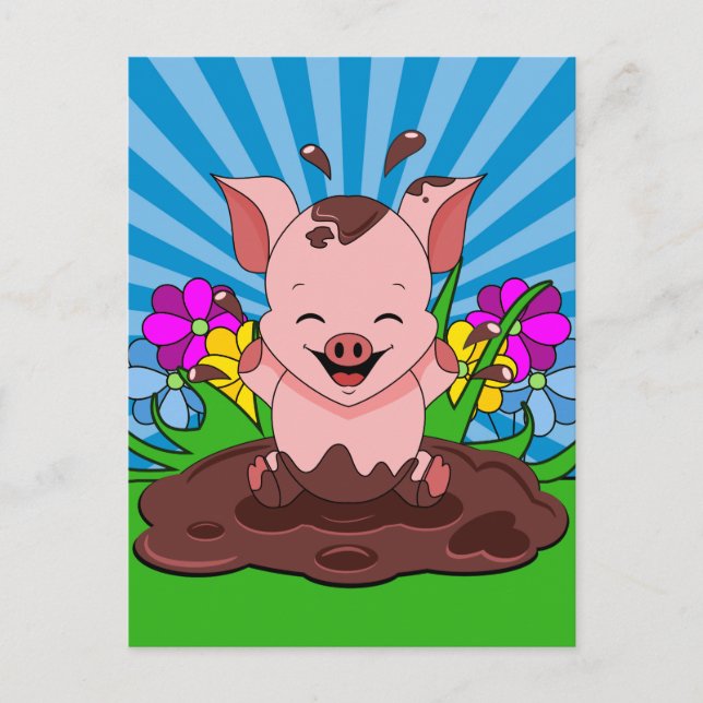 Schwein im Schlamm Postkarte (Vorderseite)