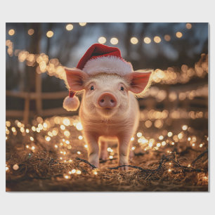 Schwein in einem Weihnachtsmannmütze Decoupage Cra Geschenkpapier