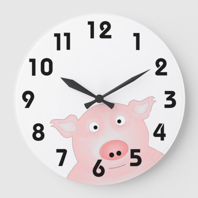 Schwein in einer Poke-Uhr Große Wanduhr (Vorderseite)