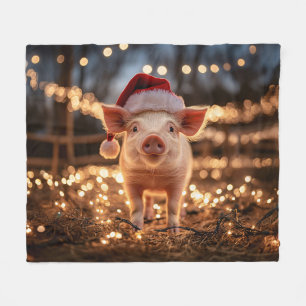 Schwein in einer Weihnachtsmannmütze Fleecedecke