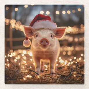 Schwein in einer Weihnachtsmannmütze Glasuntersetzer