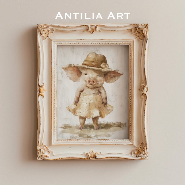 Schwein in Kleidung Vintage Malerei Rustikal Whims Poster (Von Creator hochgeladen)