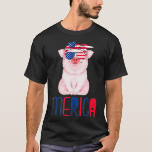 Schwein Merica 4. Juli Lustiges Schwein Amerikanis T-Shirt