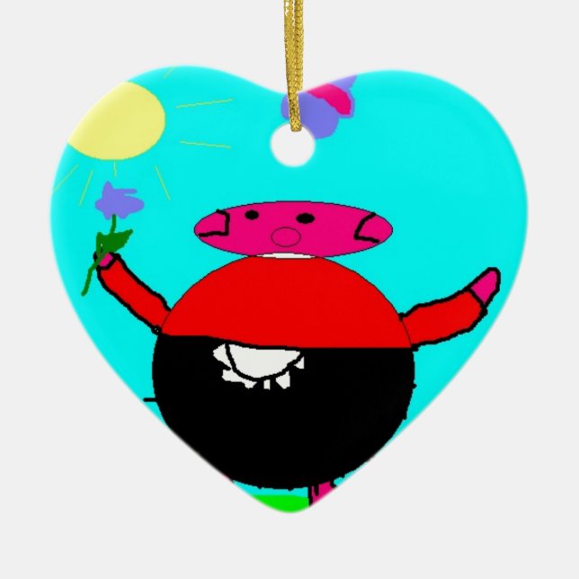 Schwein mit Blume und Schmetterling in der Sonne,  Keramik Ornament (Vorne)