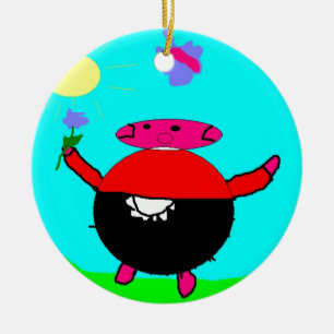 Schwein mit Blume und Schmetterling in der Sonne, Keramikornament