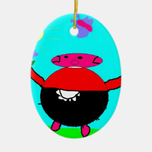 Schwein mit Blume und Schmetterling in der Sonne, Keramikornament