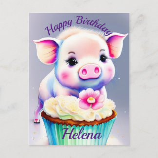 Schwein mit cupcake Wasserfarbenbild Postkarte