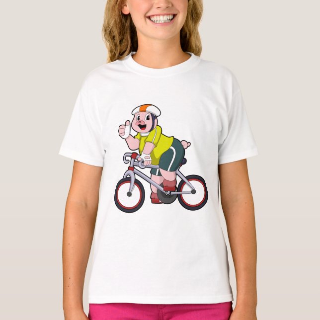 Schwein mit Fahrrad und Helm T-Shirt (Vorderseite)