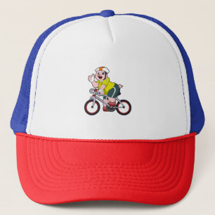 Schwein mit Fahrrad und Helm Truckerkappe