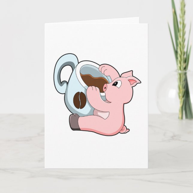 Schwein mit Kaffeetasse Karte (Vorderseite)