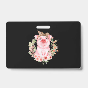 Schwein mit Leopard-Stirnband-Blume Süßes Schwein Ausweis