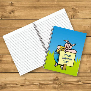 Schwein mit Schild Notizbuch