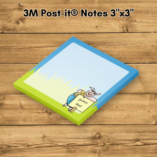 Schwein mit Schild Post-it Klebezettel
