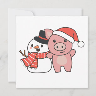 Schwein mit Schneemann im Winter zu Weihnachten Ei Einladung
