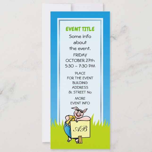 Schwein mit Zeichen Einladung (Rückseite)