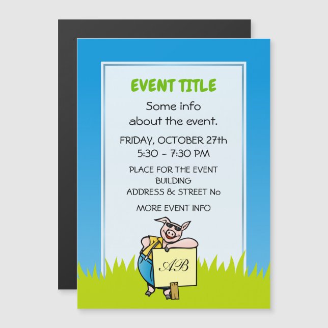 Schwein mit Zeichen Magnetkarte (Vorne/Hinten)