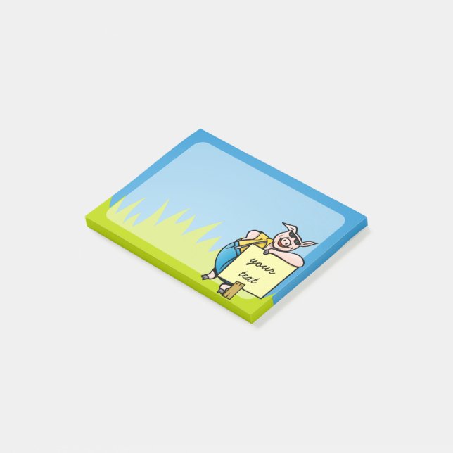 Schwein mit Zeichen Post-it Klebezettel (angewinkelt)