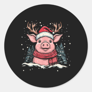Schwein Rentier Weihnachtsmann Hut Weihnachten Xma Runder Aufkleber