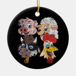 Schwein Schaf Kuh Huhn Kinder Kleinkinder Lustig B Keramik Ornament