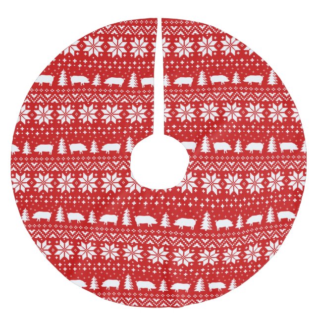 Schwein-Silhouette-Weihnachtsstrickjacke-Muster Polyester Weihnachtsbaumdecke (Vorderseite)