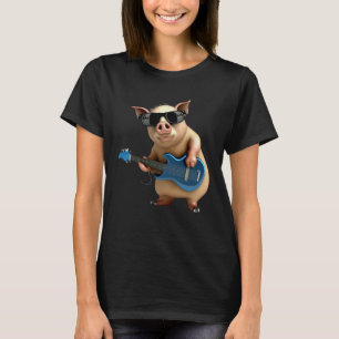 Schwein spielt elektrische Gitarre  Tier Schwein   T-Shirt
