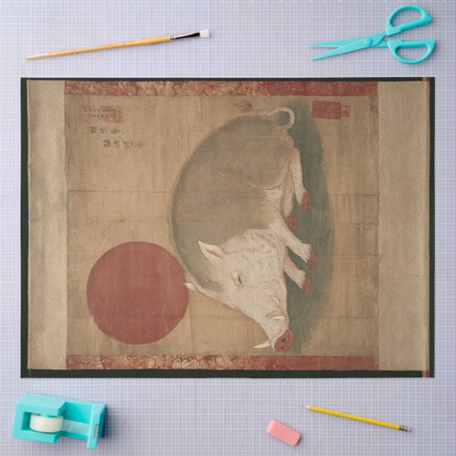 Schwein-Sternzeichen Edo-Zeit Gemälde Japan Seidenpapier (Basteln)