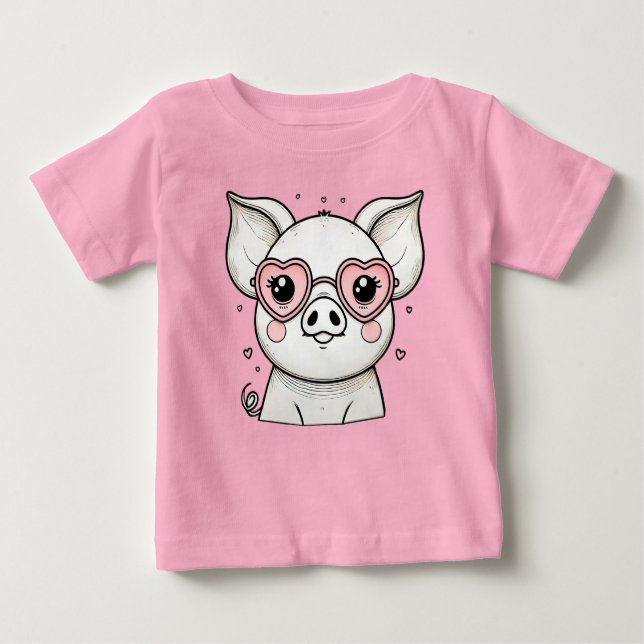 Schwein trägt herzförmige Sonnenbrille Baby T-shirt (Vorderseite)
