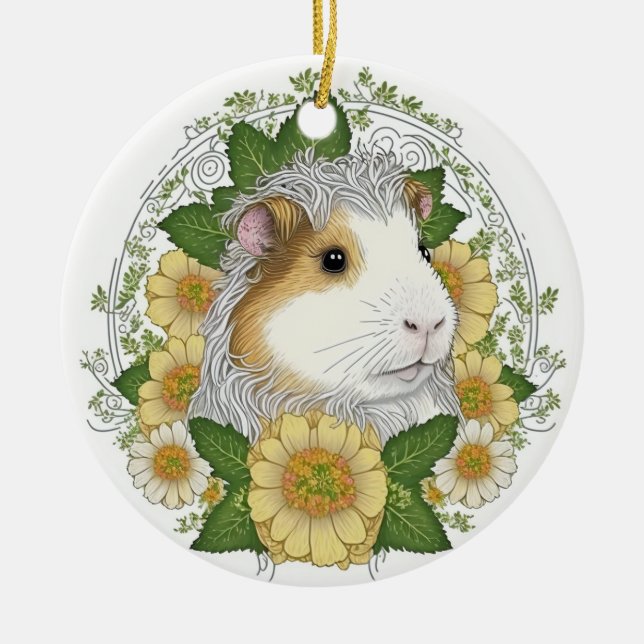 Schwein und Blume mit langer Guinea Keramik Ornament (Vorne)