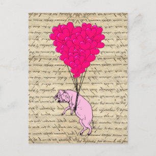 Schwein und Herzballons Postkarte