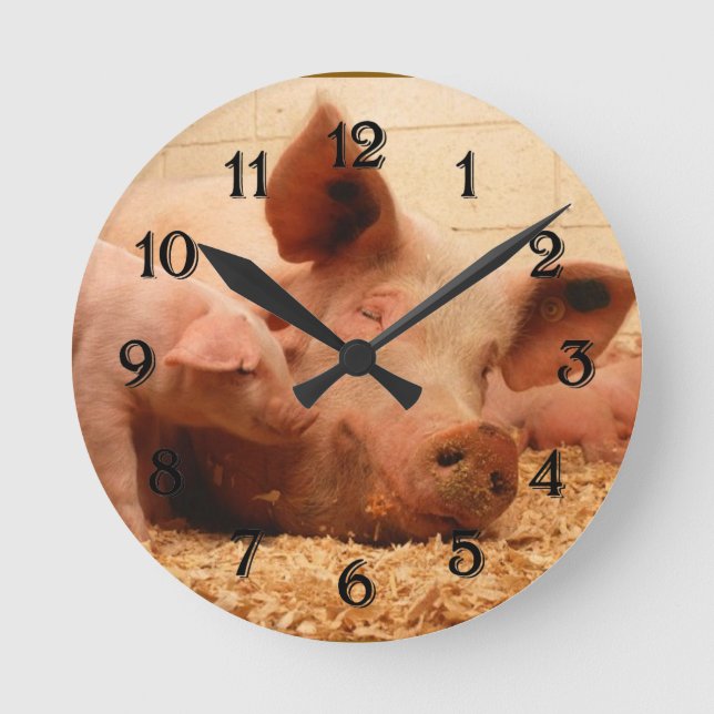 Schwein und Schwein Runde Wanduhr (Vorderseite)