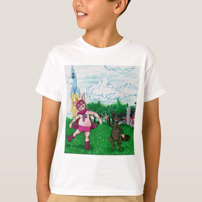 Schwein und Waschbär und ein Rocket T-Shirt (Vorderseite)