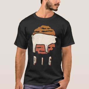 Schwein Vintage Retro Klassisches Tier Sonnenunter T-Shirt