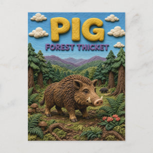 Schwein, Waldgestrüpp-Ton-Kunst Postkarte