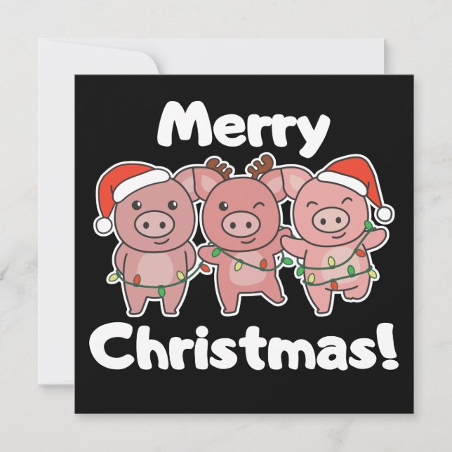 Schwein Weihnachten Niedliche Schweine Frohe Weihn Einladung (Vorderseite)
