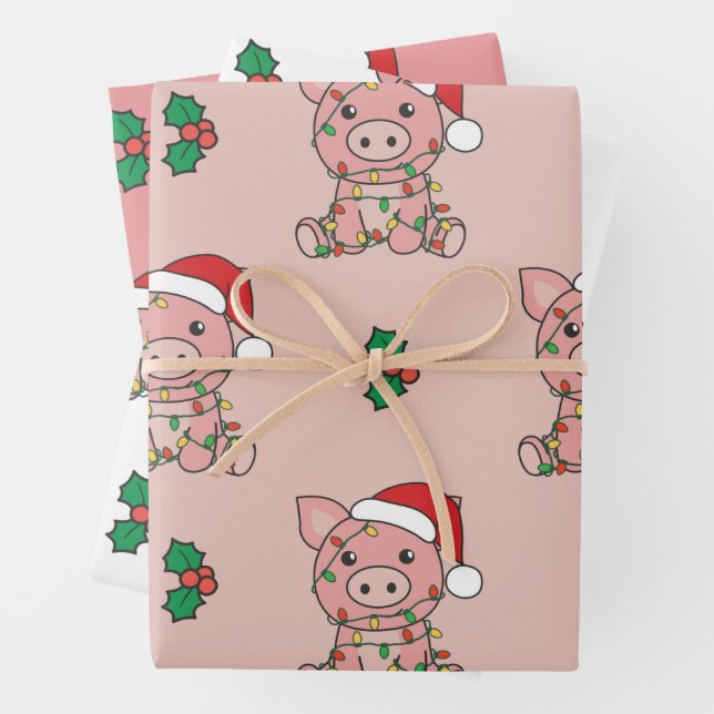 Schwein Weihnachts Wintertiere Feiertage Schweine Geschenkpapier Set (Beispiel)