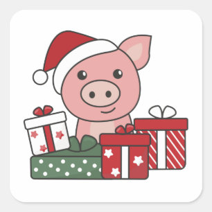Schwein Weihnachtsgeschenk Wintertiere Schweine Quadratischer Aufkleber