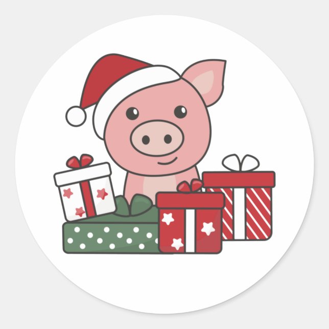 Schwein Weihnachtsgeschenk Wintertiere Schweine Runder Aufkleber (Vorderseite)