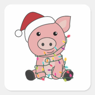 Schwein Weihnachtsschnee Wintertiere Schweine Quadratischer Aufkleber